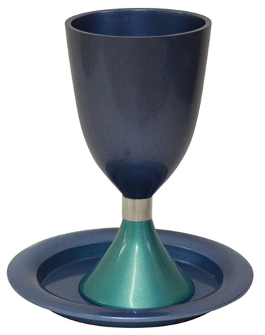 Blue/Green Kiddush Cup with Dish