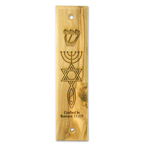 Olive Wood Messianic "Grafted In" Mezuzah