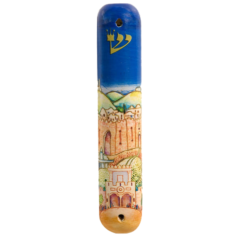 Jerusalem Painted Wood Mezuzah